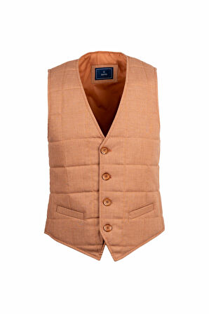 Kiremit Regular Fit V Yaka Kapitone Yelek | S