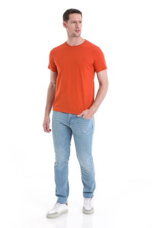 Kiremit Regular Fit Düz 100% Pamuklu Bisiklet Yaka Tişört | XXL