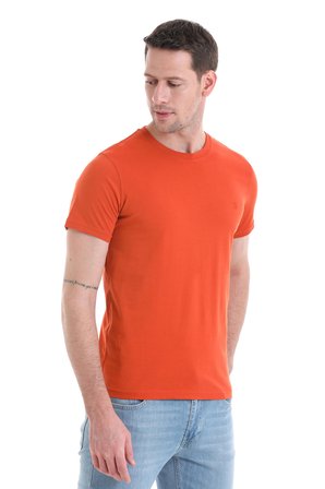 Kiremit Regular Fit Düz 100% Pamuklu Bisiklet Yaka Tişört | XXL