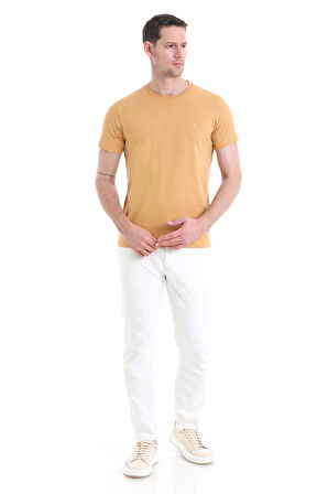 Hardal Regular Fit Düz 100% Pamuklu Bisiklet Yaka Tişört | XL