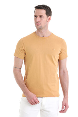 Hardal Regular Fit Düz 100% Pamuklu Bisiklet Yaka Tişört | XL