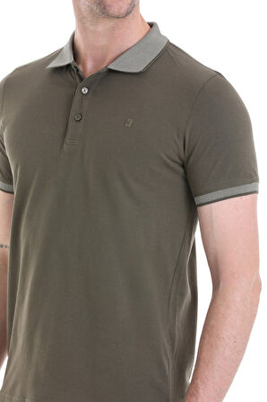 Haki Regular Fit Düz 100% Pamuklu Polo Yaka Tişört | L