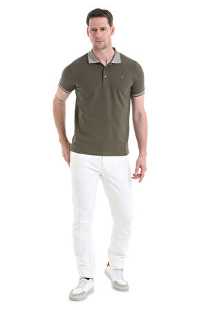 Haki Regular Fit Düz 100% Pamuklu Polo Yaka Tişört | M