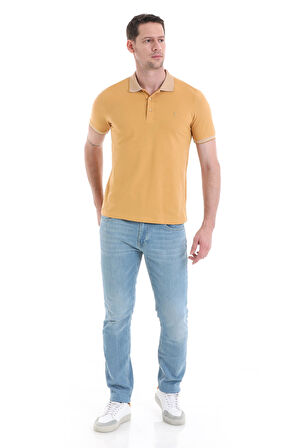 Hardal Regular Fit Düz 100% Pamuklu Polo Yaka Tişört | L