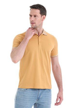 Hardal Regular Fit Düz 100% Pamuklu Polo Yaka Tişört | L