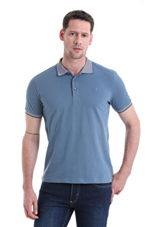 indigo Regular Fit Düz 100% Pamuklu Polo Yaka Tişört | L