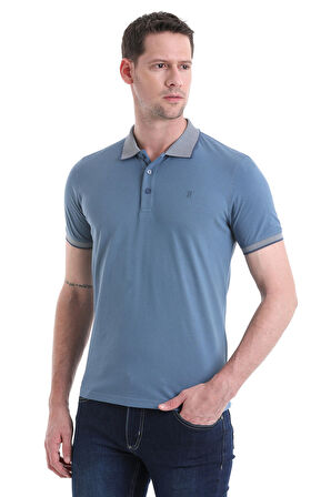 indigo Regular Fit Düz 100% Pamuklu Polo Yaka Tişört | L