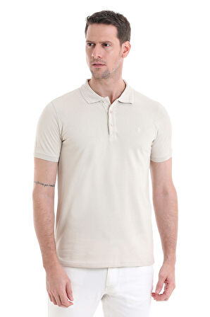 Bej Regular Fit Düz 100% Pamuklu Polo Yaka Tişört | XL