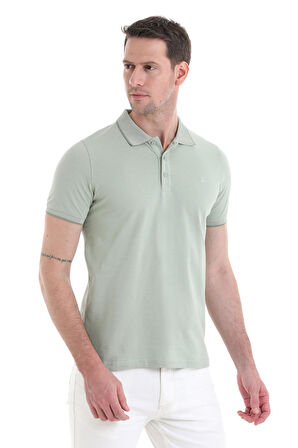Yeşil Regular Fit Düz 100% Pamuklu Polo Yaka Tişört | L