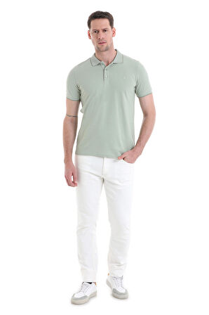 Yeşil Regular Fit Düz 100% Pamuklu Polo Yaka Tişört | S