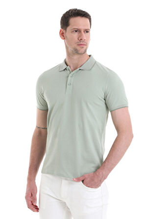 Yeşil Regular Fit Düz 100% Pamuklu Polo Yaka Tişört | S