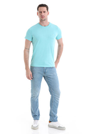Mavi Regular Fit Düz 100% Pamuklu Bisiklet Yaka Tişört | L