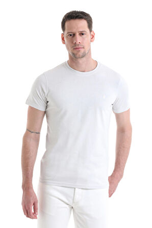 Ekru Regular Fit Düz 100% Pamuklu Bisiklet Yaka Tişört | XXL