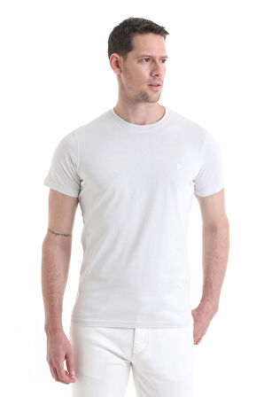 Ekru Regular Fit Düz 100% Pamuklu Bisiklet Yaka Tişört | XXL