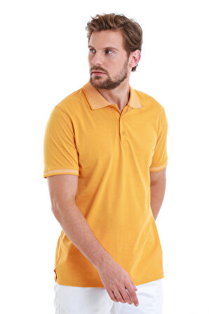 Hardal Regular Fit Düz Polo Yaka Pamuklu Tişört | L