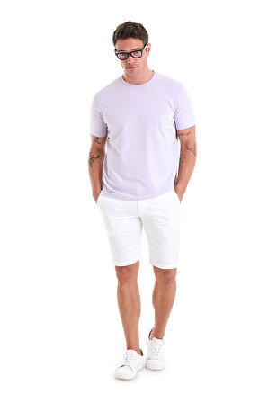 Lila Regular Fit Düz Bisiklet Yaka Pamuklu Triko Tişört | XL