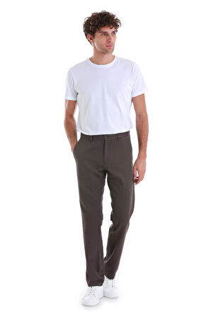 Kahverengi Regular Fit Desenli Pamuklu Yandan Cepli Kanvas Pantolon | 48