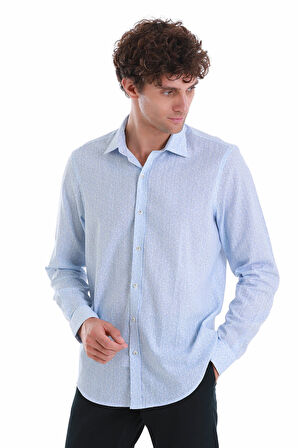 Mavi Comfort Fit Baskılı Slim Yaka Uzun Kollu Spor Gömlek | L
