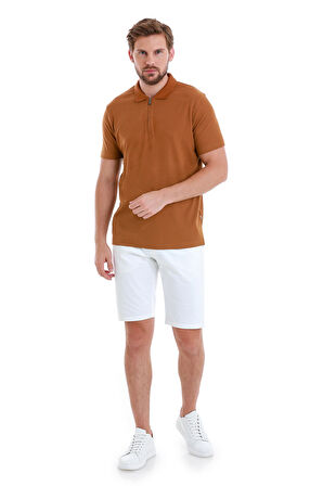 Vizon Regular Fit Jakarlı Polo Yaka Fermuarlı Tişört | M