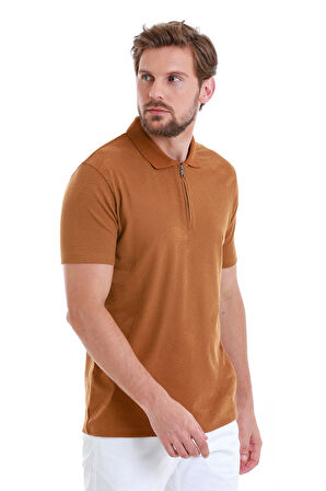 Vizon Regular Fit Jakarlı Polo Yaka Fermuarlı Tişört | M