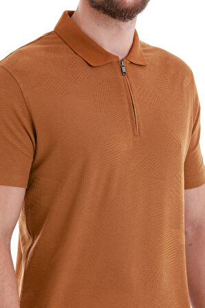 Vizon Regular Fit Jakarlı Polo Yaka Fermuarlı Tişört | S