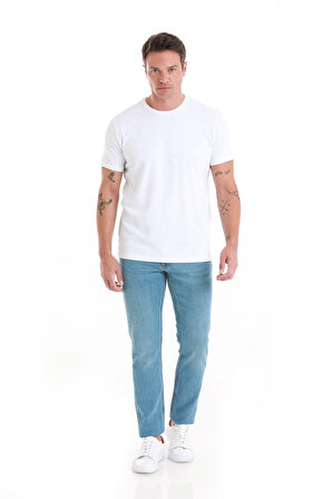 Beyaz Regular Fit Jakarlı Bisiklet Yaka Tişört | XXL