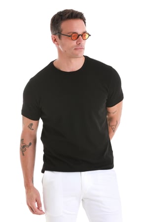 Siyah Regular Fit Jakarlı Bisiklet Yaka Tişört | XXL