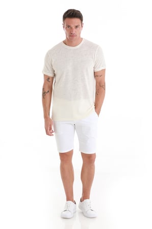 Ekru Regular Fit Düz Bisiklet Yaka Pamuklu Tişört | XL