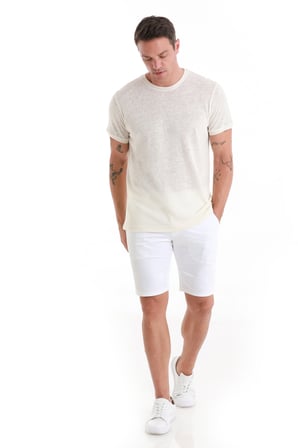 Ekru Regular Fit Düz Bisiklet Yaka Pamuklu Tişört | XL