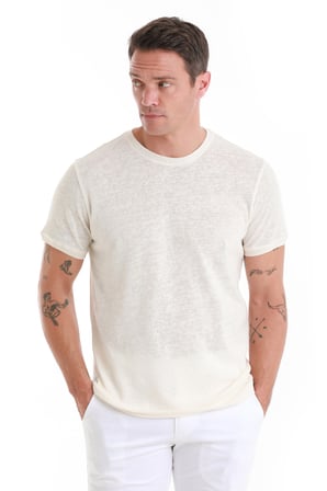 Ekru Regular Fit Düz Bisiklet Yaka Pamuklu Tişört | XL
