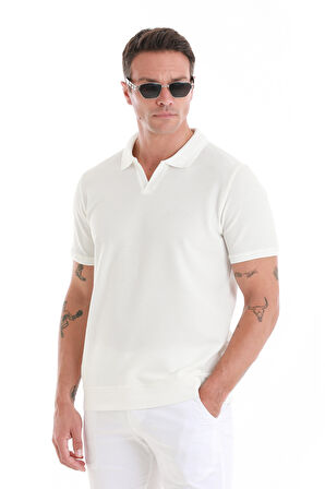 Beyaz Regular Fit Düz Polo Yaka Pamuklu Tişört | XL