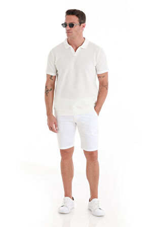 Beyaz Regular Fit Düz Polo Yaka Pamuklu Tişört | XL