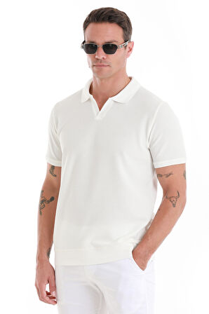 Beyaz Regular Fit Düz Polo Yaka Pamuklu Tişört | XL
