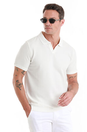 Beyaz Regular Fit Düz Polo Yaka Pamuklu Tişört | XL