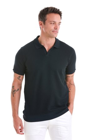 Lacivert Regular Fit Düz Polo Yaka Pamuklu Tişört | XXL