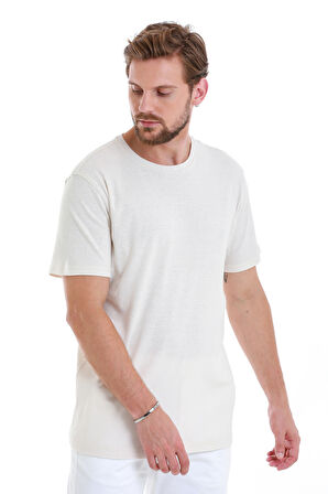 Taş Regular Fit Düz Bisiklet Yaka Keten Tişört | XL