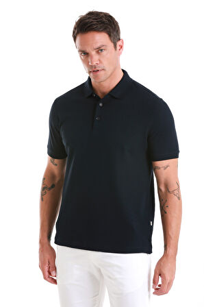 Lacivert Regular Fit Merserize Polo Yaka Pamuklu Tişört | L