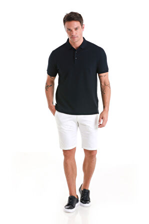 Lacivert Regular Fit Merserize Polo Yaka Pamuklu Tişört | L