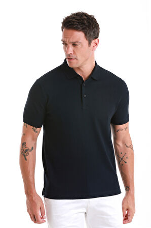 Lacivert Regular Fit Merserize Polo Yaka Pamuklu Tişört | L