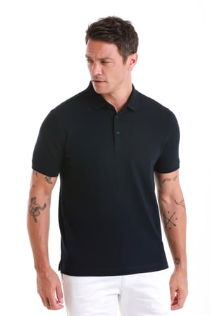 Lacivert Regular Fit Merserize Polo Yaka Pamuklu Tişört | M