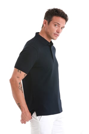 Lacivert Regular Fit Merserize Polo Yaka Pamuklu Tişört | M
