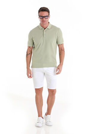 Yeşil Regular Fit Düz Merserize Polo Yaka 100% Pamuk Tişört | L