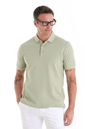 Yeşil Regular Fit Düz Merserize Polo Yaka 100% Pamuk Tişört | L