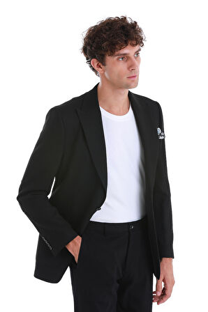 Siyah Comfort Fit Düz Sivri Yaka Klasik Ceket | 56