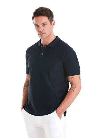 Lacivert Regular Fit Merserize Polo Yaka Pamuklu Tişört | L