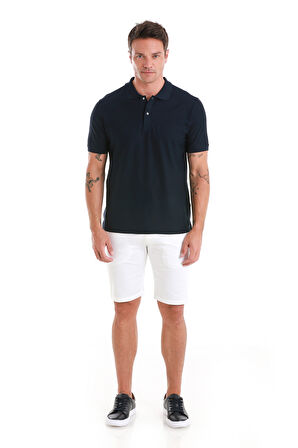 Lacivert Regular Fit Merserize Polo Yaka Pamuklu Tişört | L