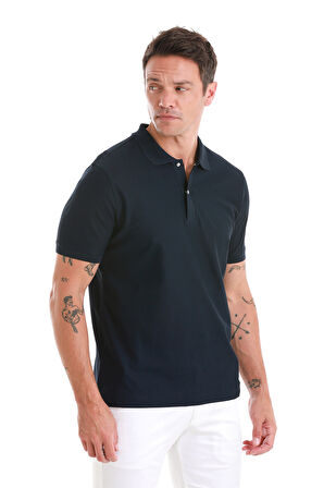 Lacivert Regular Fit Merserize Polo Yaka Pamuklu Tişört | L