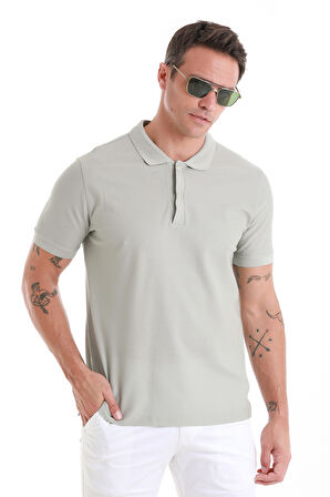 Gri Regular Fit Düz Merserize Polo Yaka 100% Pamuk Tişört | L