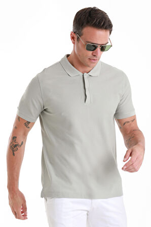 Gri Regular Fit Düz Merserize Polo Yaka 100% Pamuk Tişört | L