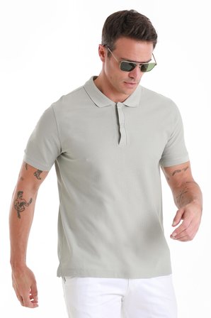 Gri Regular Fit Düz Merserize Polo Yaka 100% Pamuk Tişört | XL